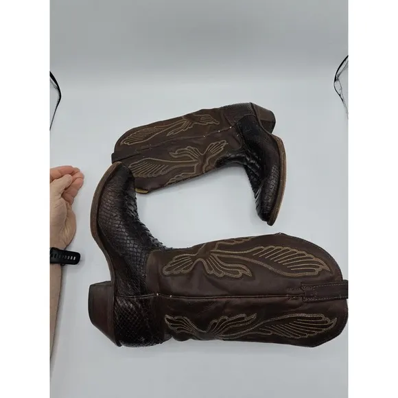 Vintage J Chisholm Cowboy Boots Snake Scales Brown Leather Size 8.5 Western USA