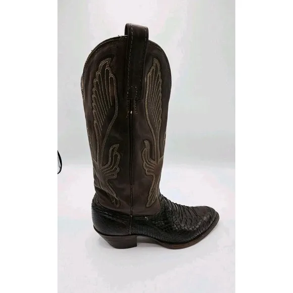Vintage J Chisholm Cowboy Boots Snake Scales Brown Leather Size 8.5 Western USA