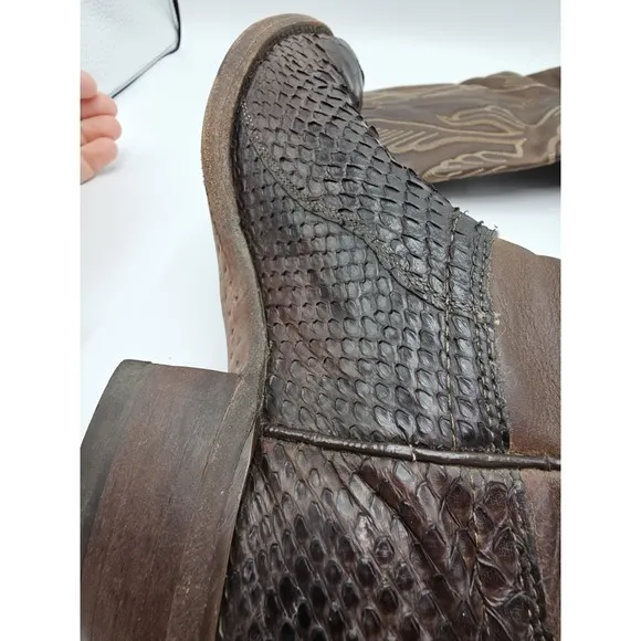 Vintage J Chisholm Cowboy Boots Snake Scales Brown Leather Size 8.5 Western USA