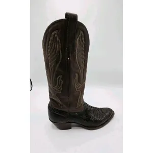 Vintage J Chisholm Cowboy Boots Snake Scales Brown Leather Size 8.5 Western USA