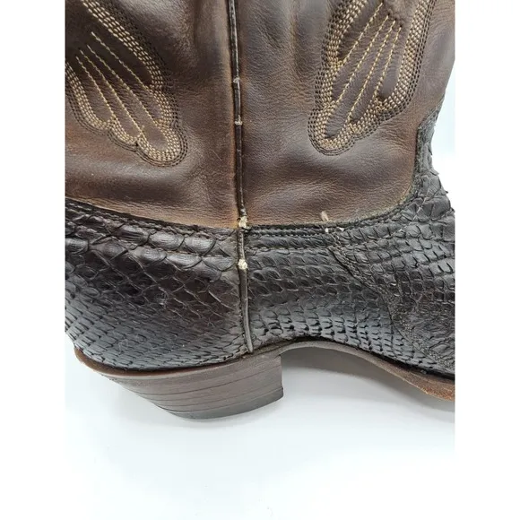 Vintage J Chisholm Cowboy Boots Snake Scales Brown Leather Size 8.5 Western USA