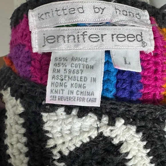 Vintage Jennifer Reed hand-knit oversized tunic sweater. ~3/4 length sleeves
