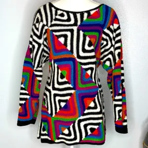 Vintage Jennifer Reed hand-knit oversized tunic sweater. ~3/4 length sleeves