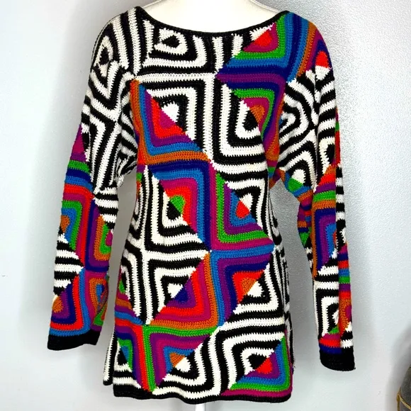 Vintage Jennifer Reed hand-knit oversized tunic sweater. ~3/4 length sleeves