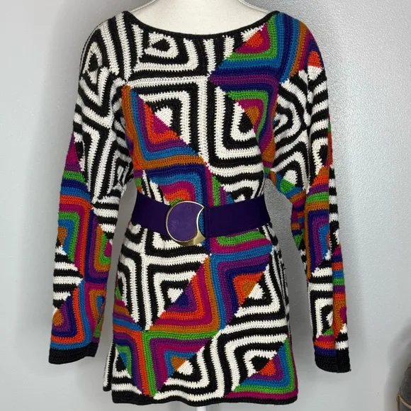 Vintage Jennifer Reed hand-knit oversized tunic sweater. ~3/4 length sleeves