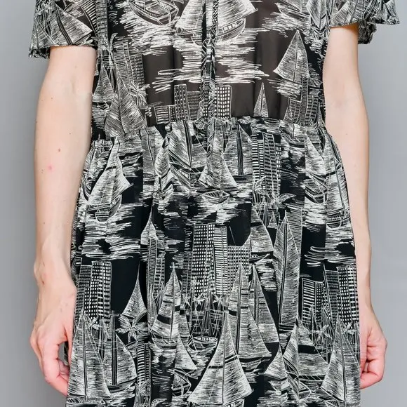 VINTAGE Miami Marina Print Flowy Midi Dress RARE S M L