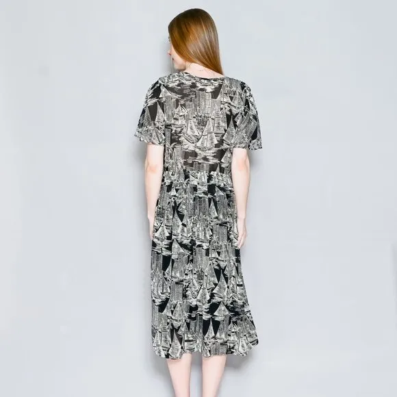 VINTAGE Miami Marina Print Flowy Midi Dress RARE S M L