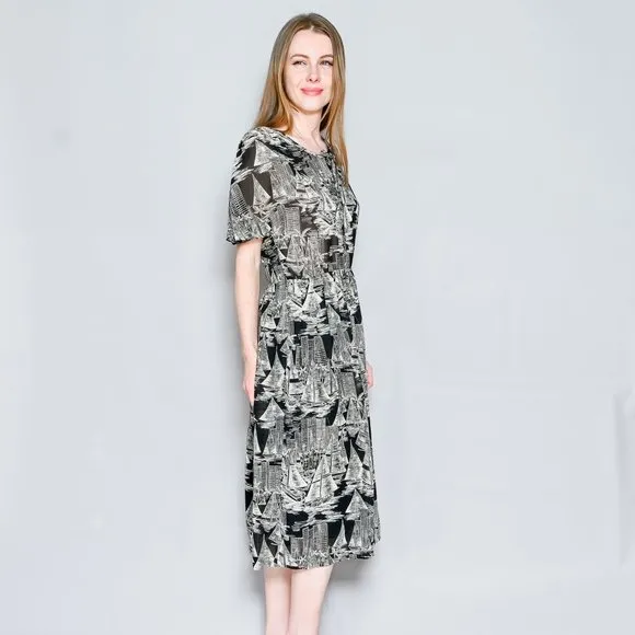 VINTAGE Miami Marina Print Flowy Midi Dress RARE S M L