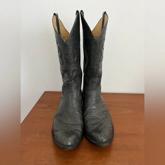Vintage Panhandle Slim Cowboy Boots Leather Black Gray 10.5D Mens