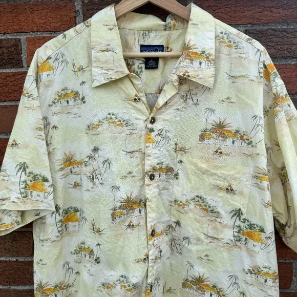 Vintage Patagonia Organic Cotton AC Print Beach Hawaiian Shirt Mens Large 53304