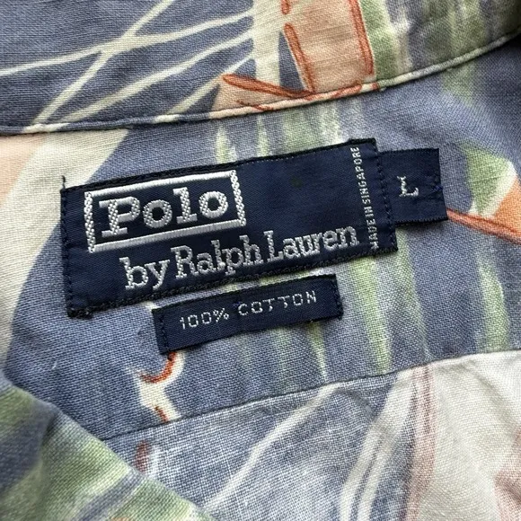 Vintage Polo Ralph Lauren Camp Shirt Men's Large Hawaiian Boat Print Blue