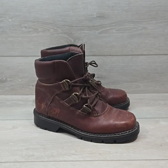 Vintage Sorel Women Y2K Brown Canada Leather Boots Shoes Square Toe Shoes Sz 8M