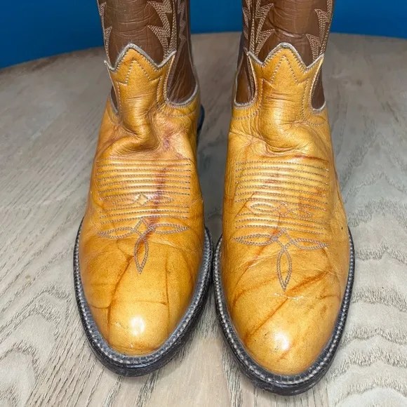 Vintage Tony Lama Marble Leather Two Tone Brown Western Cowboy Boots Women’s 6