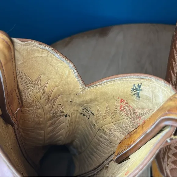 Vintage Tony Lama Marble Leather Two Tone Brown Western Cowboy Boots Women’s 6