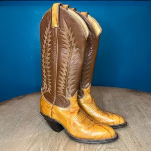 Vintage Tony Lama Marble Leather Two Tone Brown Western Cowboy Boots Women’s 6