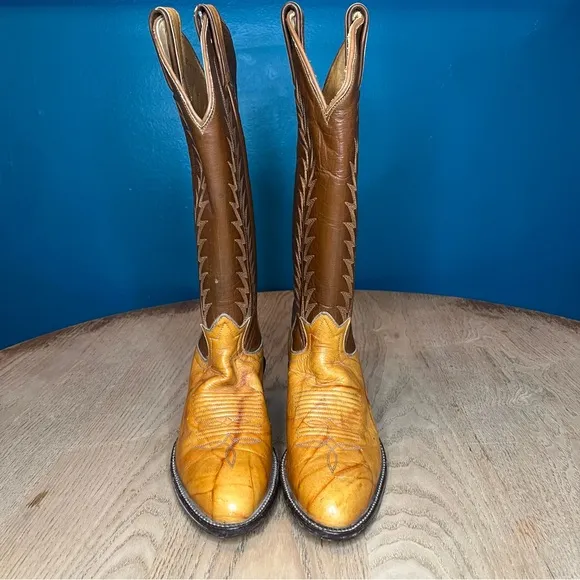 Vintage Tony Lama Marble Leather Two Tone Brown Western Cowboy Boots Women’s 6