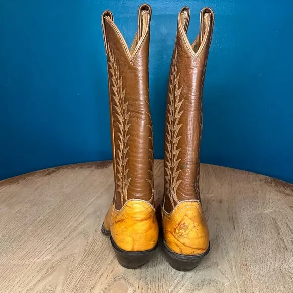 Vintage Tony Lama Marble Leather Two Tone Brown Western Cowboy Boots Women’s 6