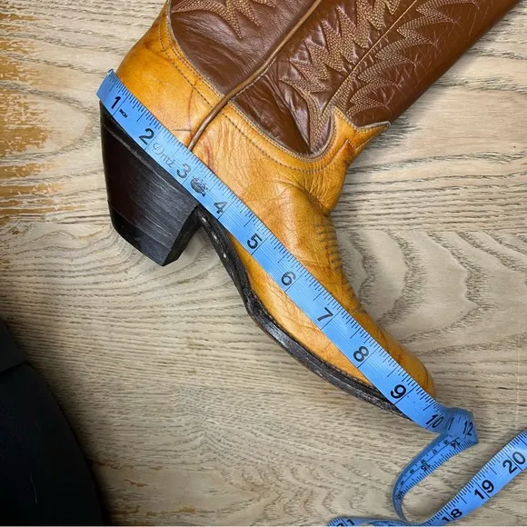 Vintage Tony Lama Marble Leather Two Tone Brown Western Cowboy Boots Women’s 6