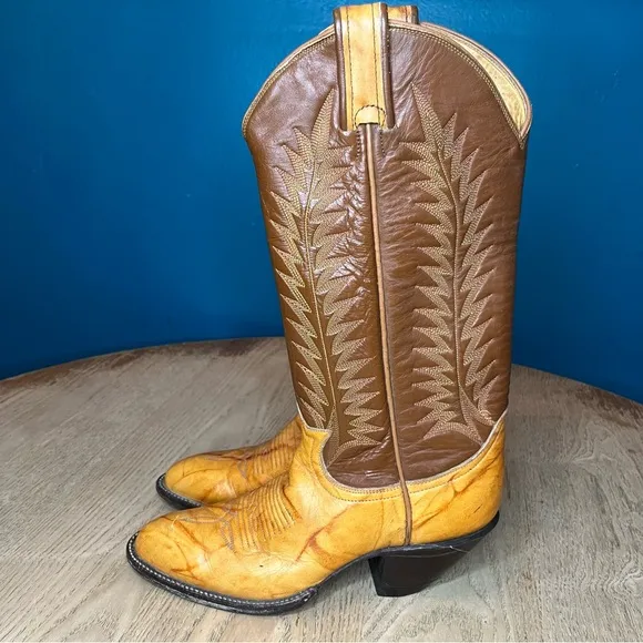 Vintage Tony Lama Marble Leather Two Tone Brown Western Cowboy Boots Women’s 6