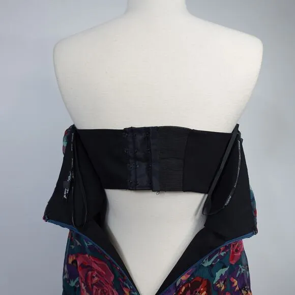 Vintage Y2K Betsey Johnson Floral Silk  Babydoll Strapless Dress 6 Made in USA