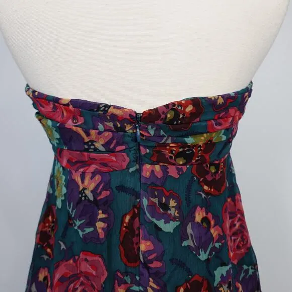 Vintage Y2K Betsey Johnson Floral Silk  Babydoll Strapless Dress 6 Made in USA