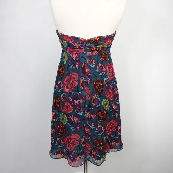 Vintage Y2K Betsey Johnson Floral Silk  Babydoll Strapless Dress 6 Made in USA