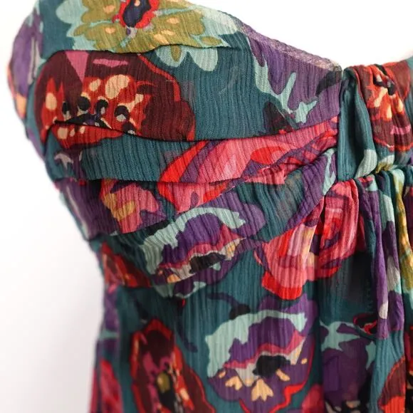 Vintage Y2K Betsey Johnson Floral Silk  Babydoll Strapless Dress 6 Made in USA