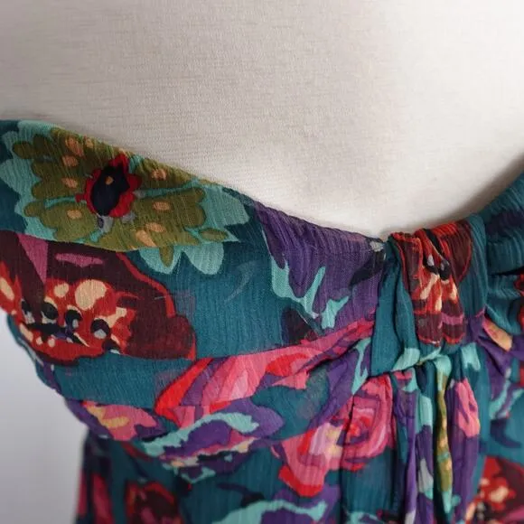 Vintage Y2K Betsey Johnson Floral Silk  Babydoll Strapless Dress 6 Made in USA