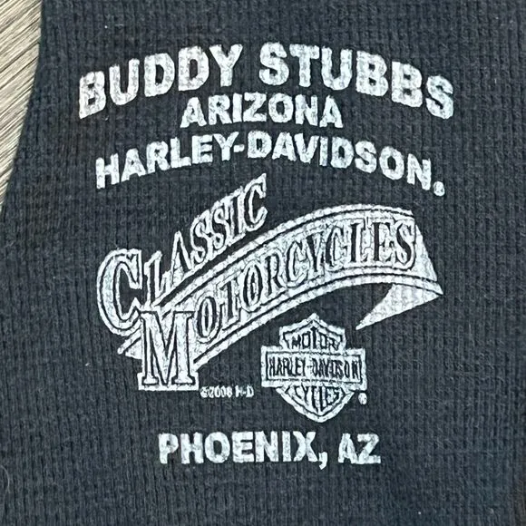 Vintage Y2K Harley-Davidson Black Bar &amp; Shield Thermal Henley Buddy Stubbs Large