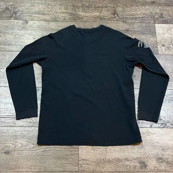 Vintage Y2K Harley-Davidson Black Bar &amp; Shield Thermal Henley Buddy Stubbs Large