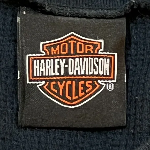 Vintage Y2K Harley-Davidson Black Bar &amp; Shield Thermal Henley Buddy Stubbs Large