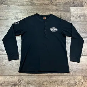 Vintage Y2K Harley-Davidson Black Bar &amp; Shield Thermal Henley Buddy Stubbs Large