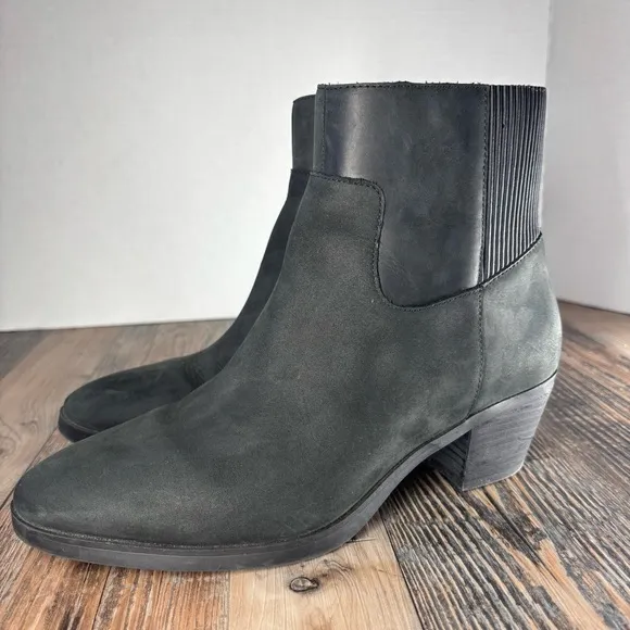 Vionic Boots Womens 8 Shantelle Leather Ankle Heel Classic Comfort Modest Office