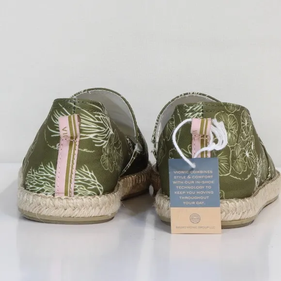 Vionic Laguna Green Seaweed Coral Print Beach Espadrille Sneakers NWT