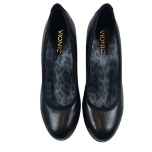 Vionic Mabrey Round Toe Block Heel Pumps Comfortable Leather Shoes Black 7 New