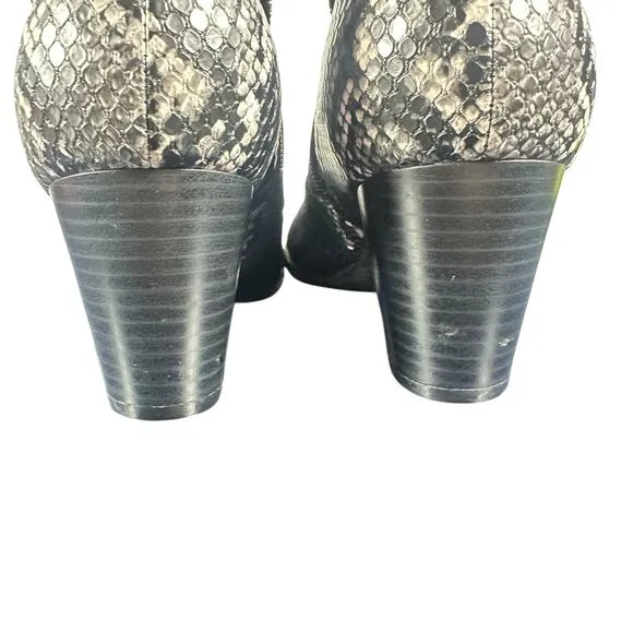Vionic Naomi Black Snake Print Suede Sz 8 Heel Comfort Ankle Booties boot