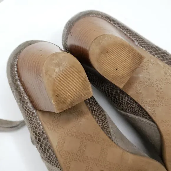 Vionic Upright Anne Ankle Boots Suede Comfort Snakeskin Embossed Women 6.5