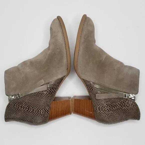 Vionic Upright Anne Ankle Boots Suede Comfort Snakeskin Embossed Women 6.5