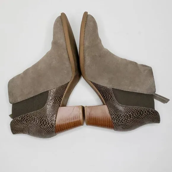 Vionic Upright Anne Ankle Boots Suede Comfort Snakeskin Embossed Women 6.5