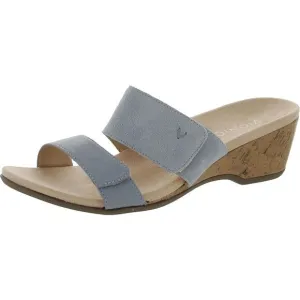Vionic Womens Bayu Blue Leather Slip On Heel Wedge Sandals Shoes New