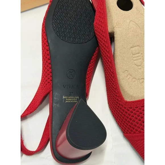 Vivaia Slingback Block Heel Knit Pointed Toe Pumps Red Shoes Size EU/37 US/6.5