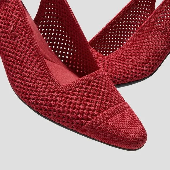 Vivaia Slingback Block Heel Knit Pointed Toe Pumps Red Shoes Size EU/37 US/6.5