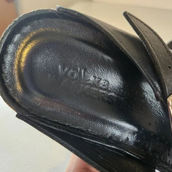 Volks Walkers Black Open Toe Clogs Slip On Shoes Leather Floral Size 39 8 8.5
