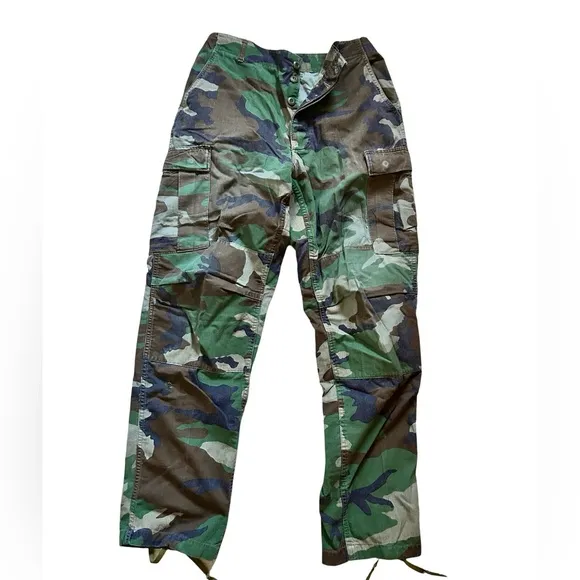 Vtg Army Military Fatigue Cargo Olive Green Cargo Camo Utility Button Fly Pants