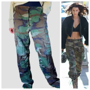 Vtg Army Military Fatigue Cargo Olive Green Cargo Camo Utility Button Fly Pants