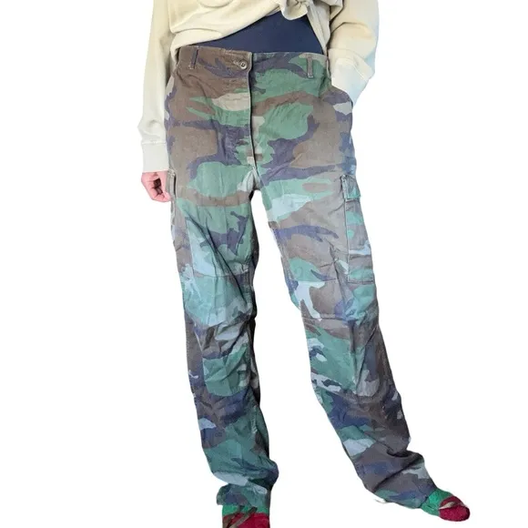 Vtg Army Military Fatigue Cargo Olive Green Cargo Camo Utility Button Fly Pants