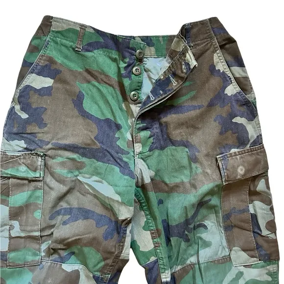 Vtg Army Military Fatigue Cargo Olive Green Cargo Camo Utility Button Fly Pants