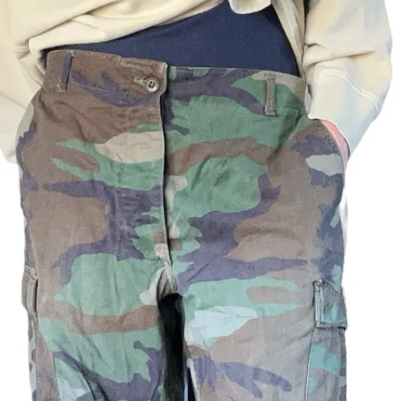 Vtg Army Military Fatigue Cargo Olive Green Cargo Camo Utility Button Fly Pants