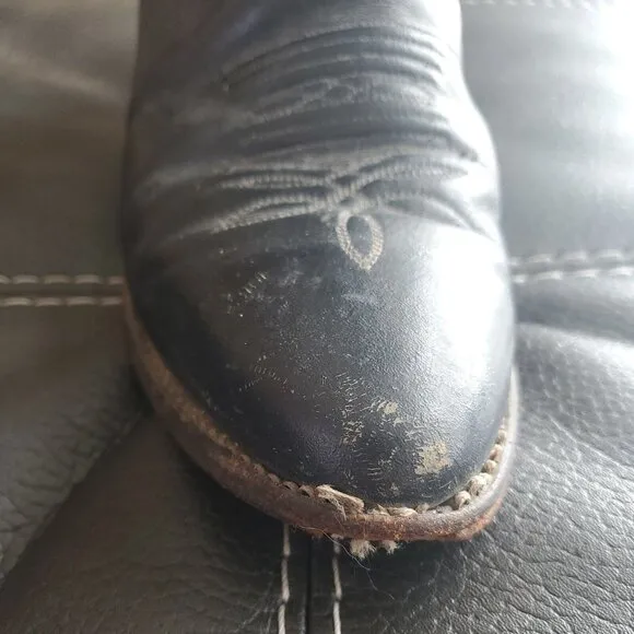 Vtg Justin Men's Leather Cowboy Western Boots White Flame Stitch Black Size 10.5