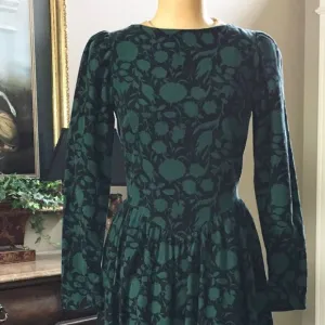 VTG Laura Ashley Dress Size 8 Green Navy Floral Boat Neck Corduroy Cottagecore